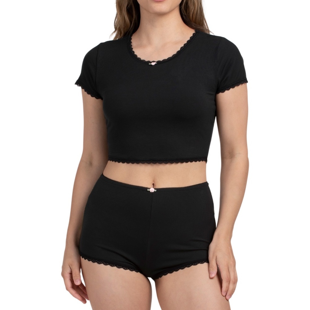 LALA Sleepwear Crop Top and Pajama Short Set